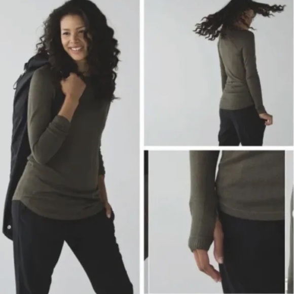 Lululemon Sunshine Coast Long Sleeve Pullover Cashmere Blend Sweater Army Sz 10 - Picture 1 of 8